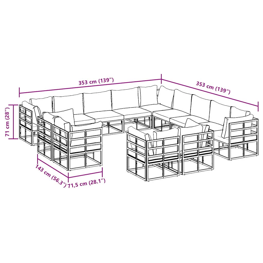 Gartensofa-set 13 stk. Schwarz Aluminium
