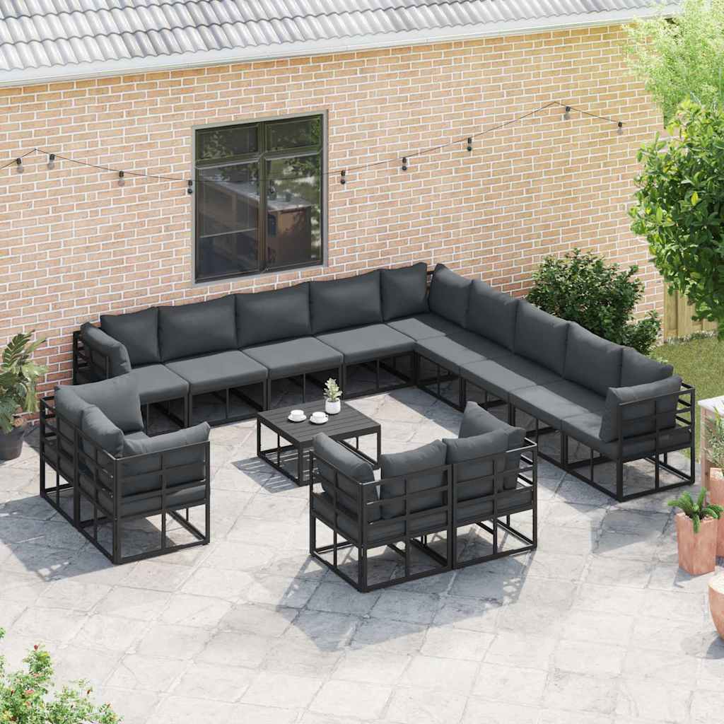 Gartensofa-set 14 stk. Schwarz Aluminium