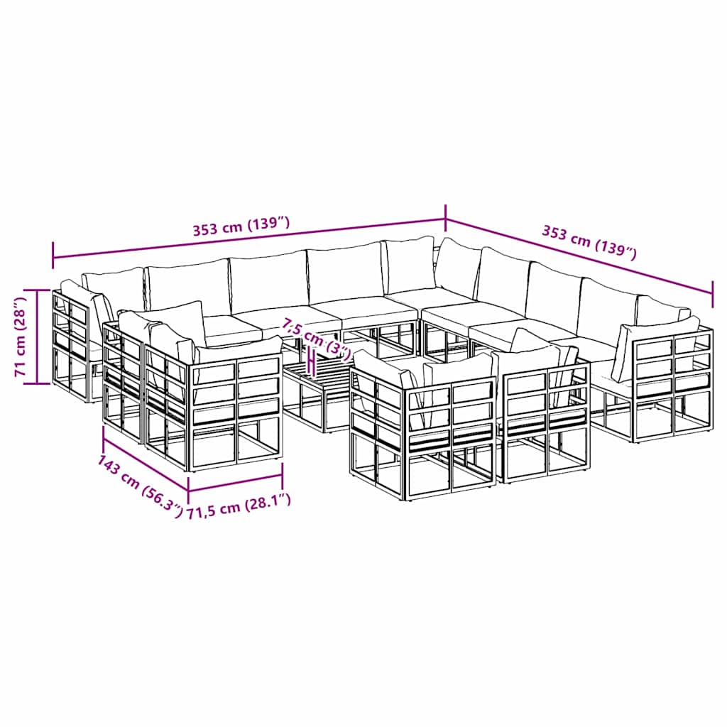 Gartensofa-set 14 stk. Schwarz Aluminium