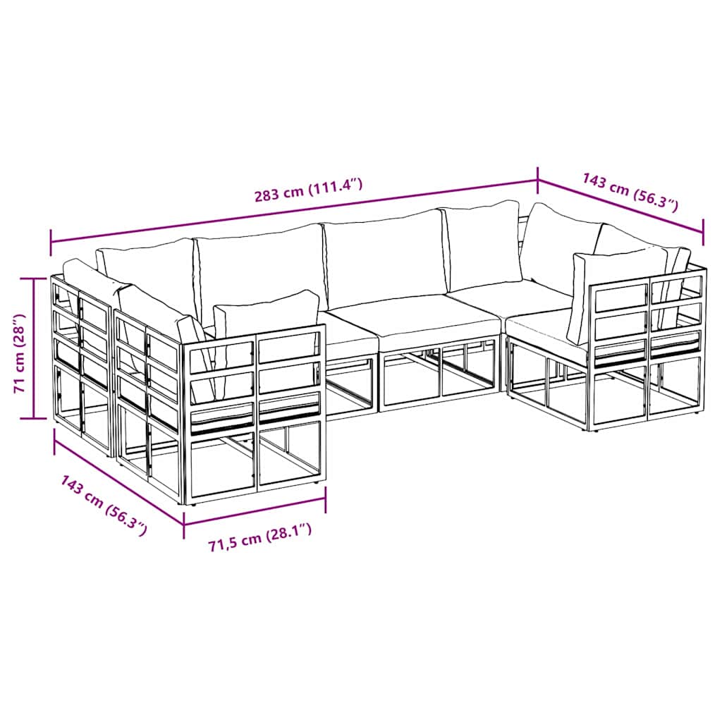 Gartensofa-set 6 stk. Schwarz Aluminium