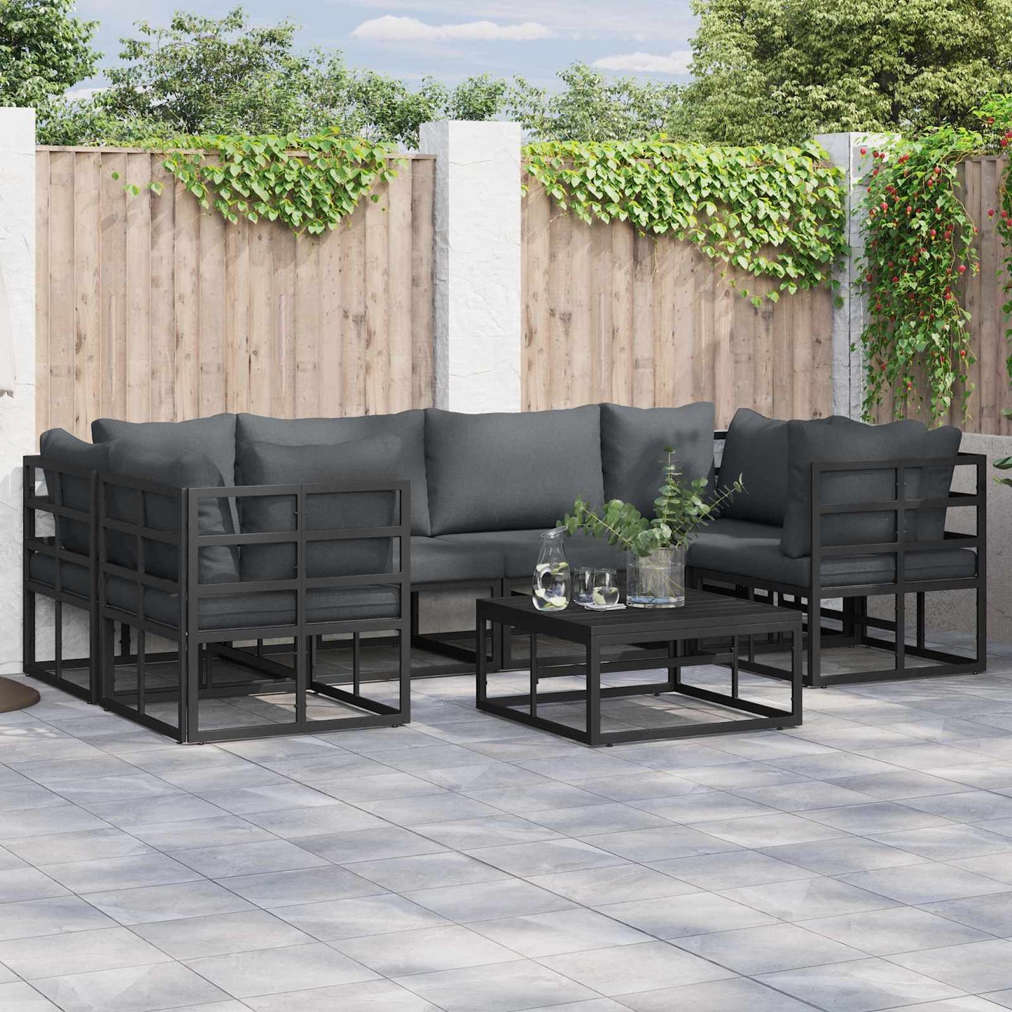 Gartensofa-set 7 stk. Schwarz Aluminium