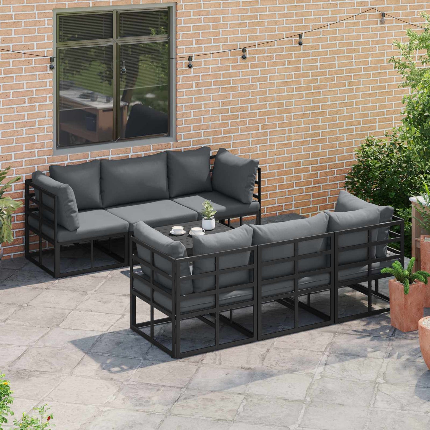 Gartensofa-set 7 stk. Schwarz Aluminium