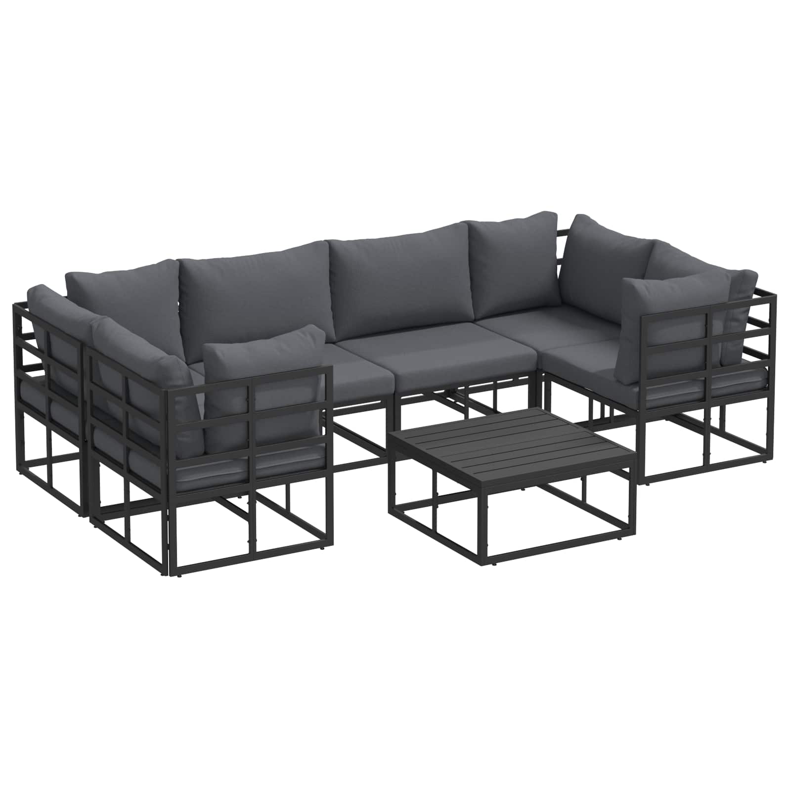 Gartensofa-set 7 stk. Schwarz Aluminium