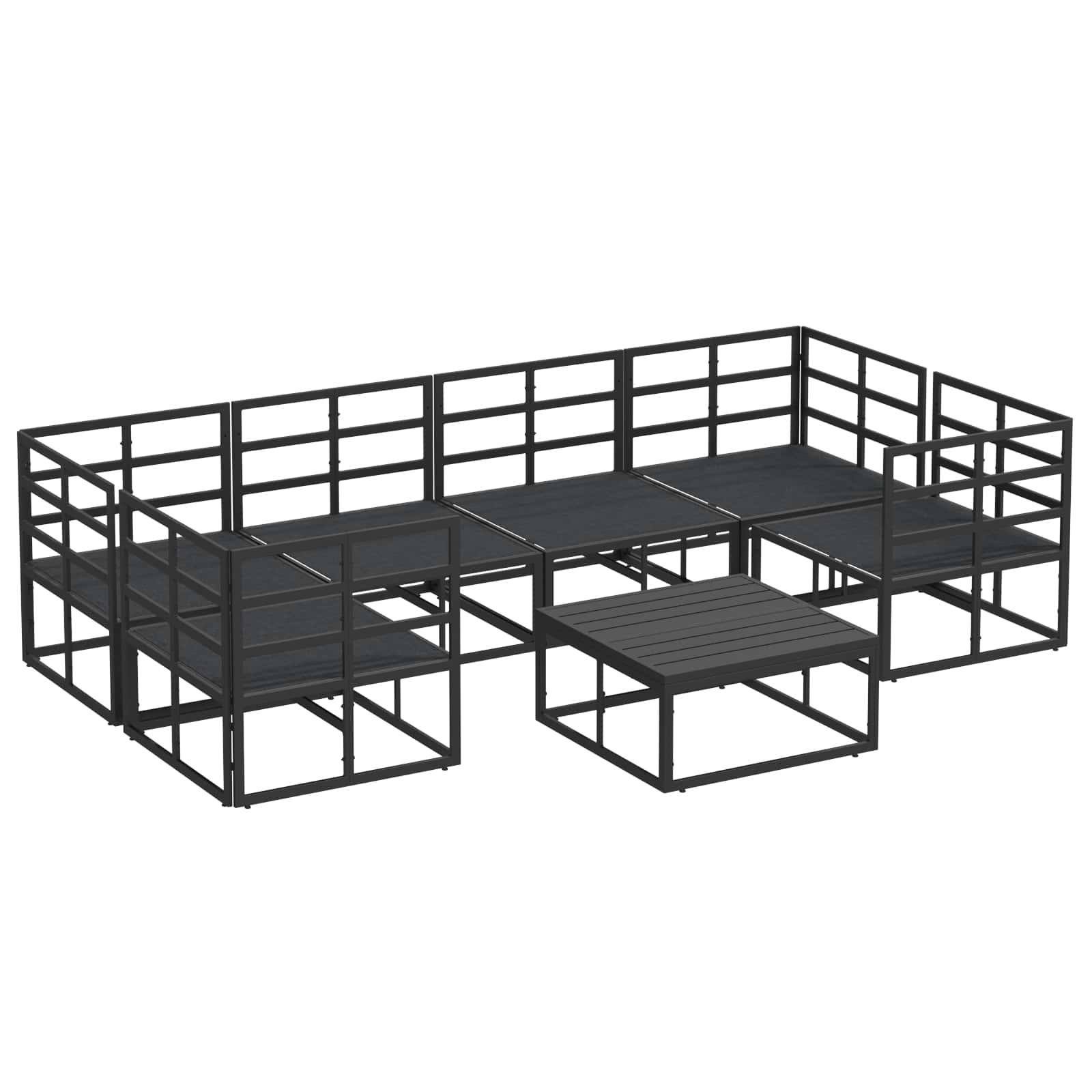 Gartensofa-set 7 stk. Schwarz Aluminium