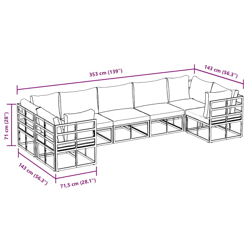 Gartensofa-set mit Kissen 7 pcs Schwarz Aluminium