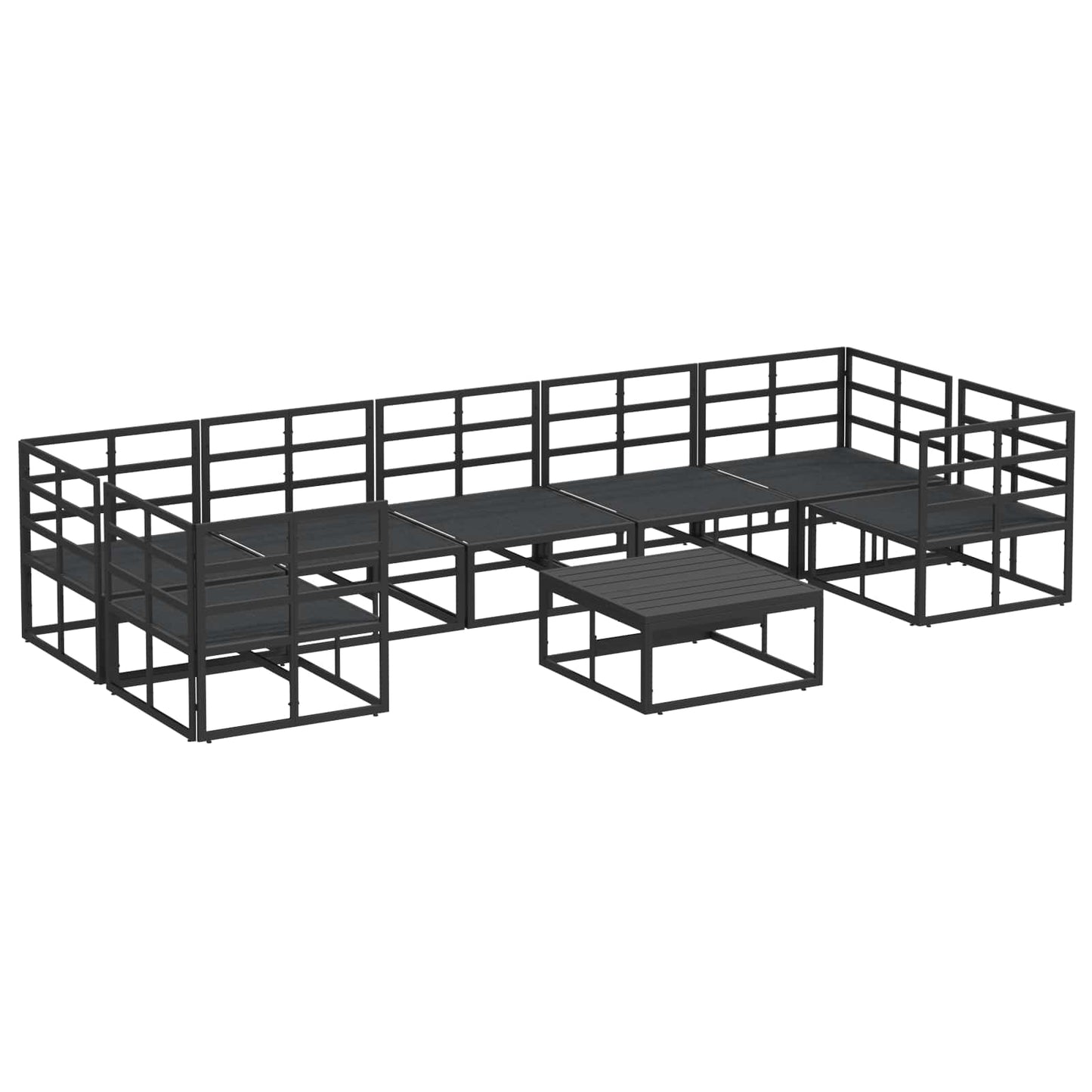 Gartensofa-set mit Kissen 8 pcs Schwarz Aluminium