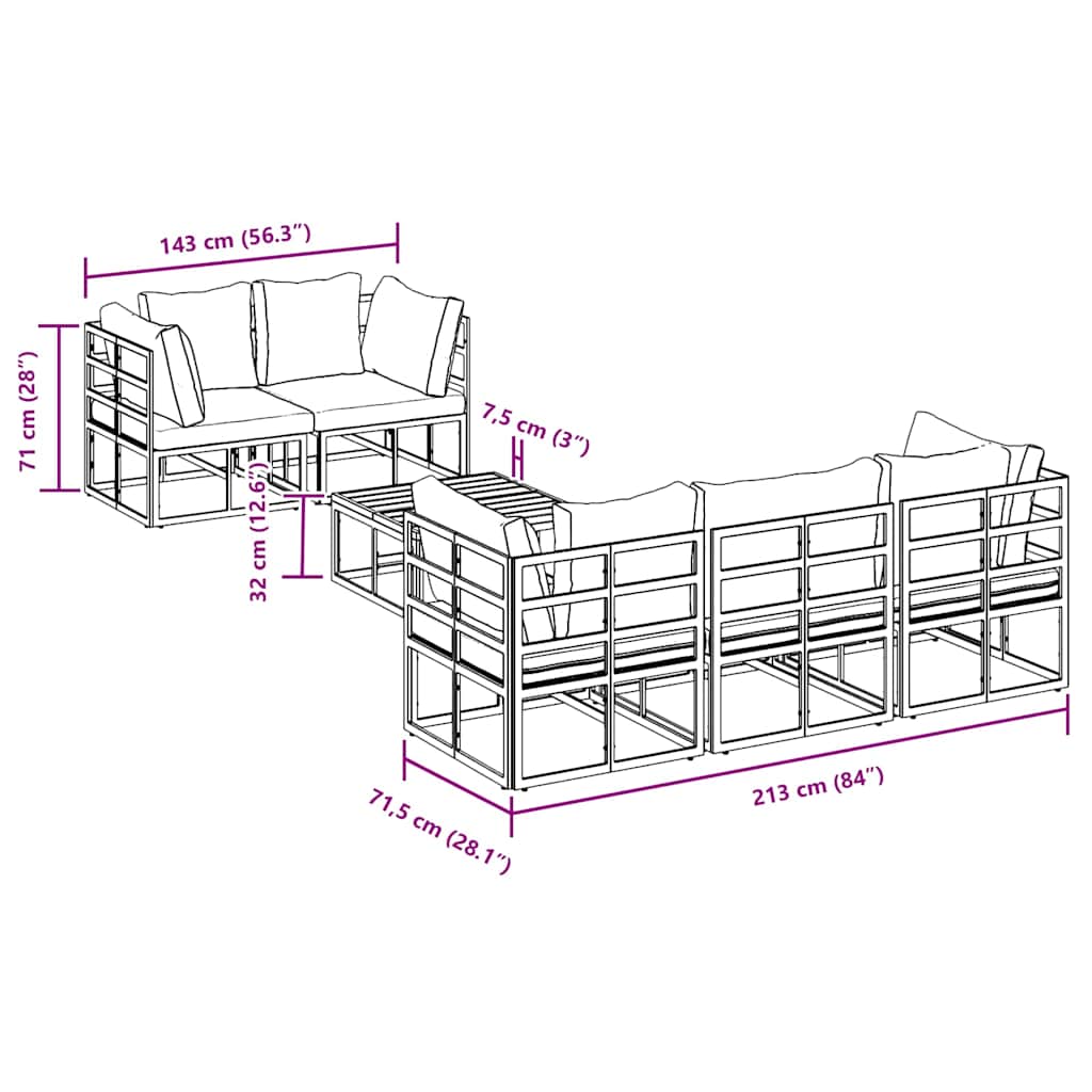 Gartensofa-set mit Kissen 6 pcs Schwarz Stahl