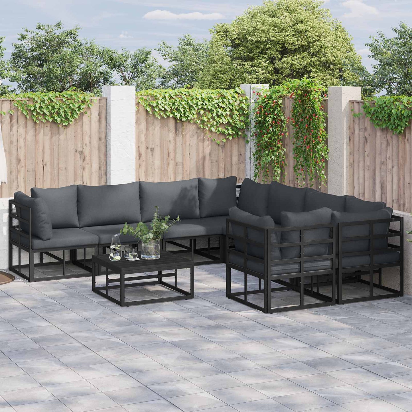 Gartensofa-set 9 stk. Schwarz Stahl