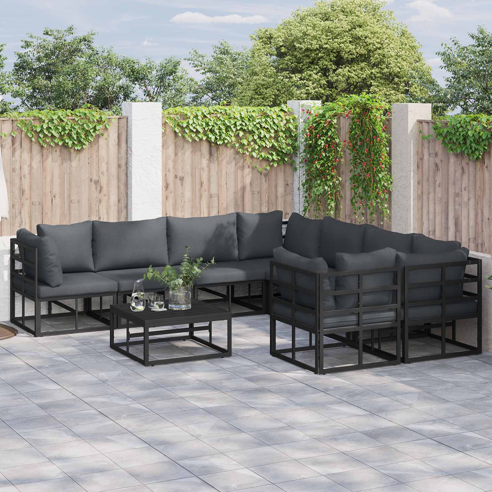 Gartensofa-set 9 stk. Schwarz Stahl
