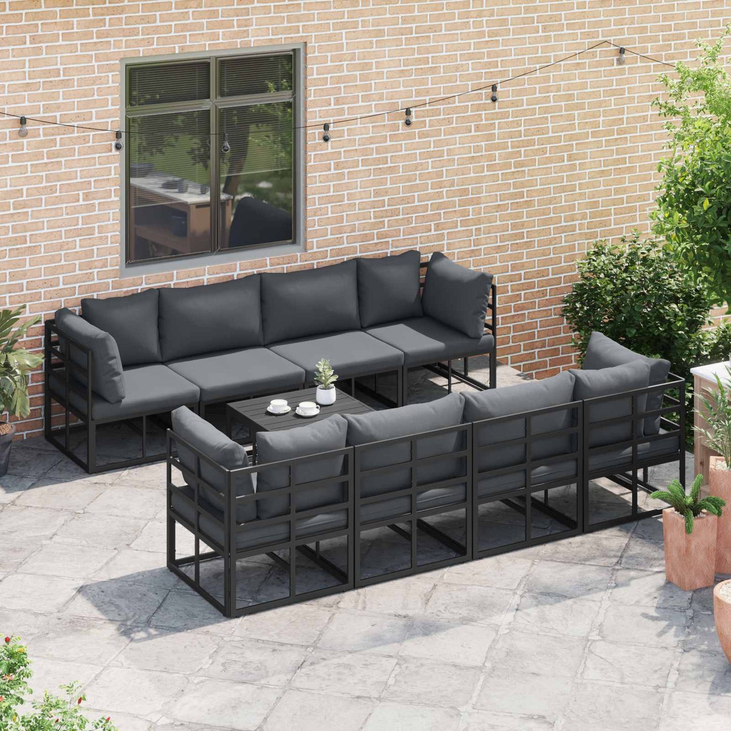 Gartensofa-set 9 stk. Schwarz Stahl