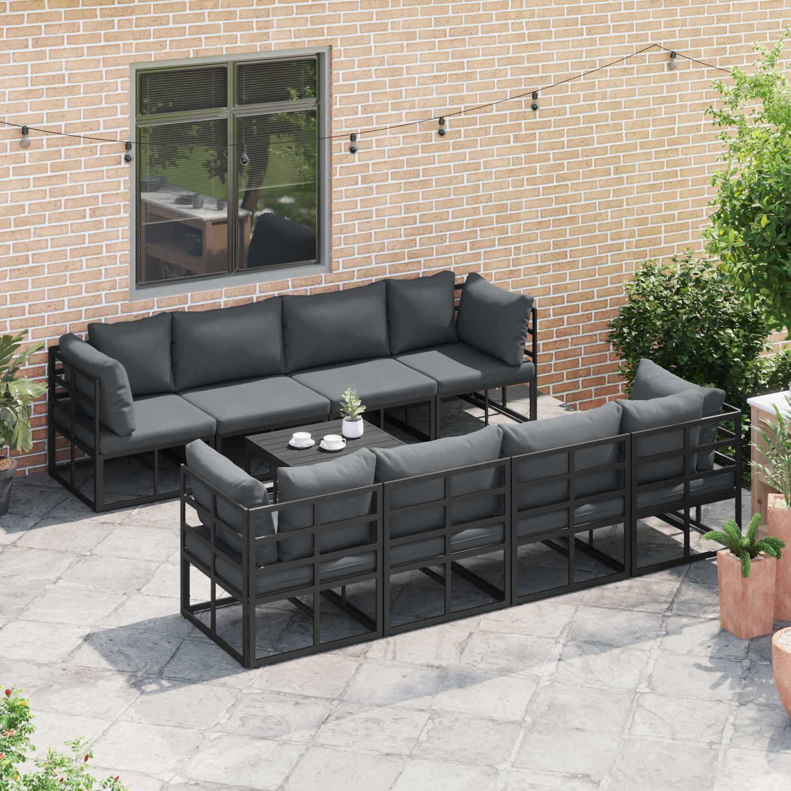 Gartensofa-set 9 stk. Schwarz Stahl