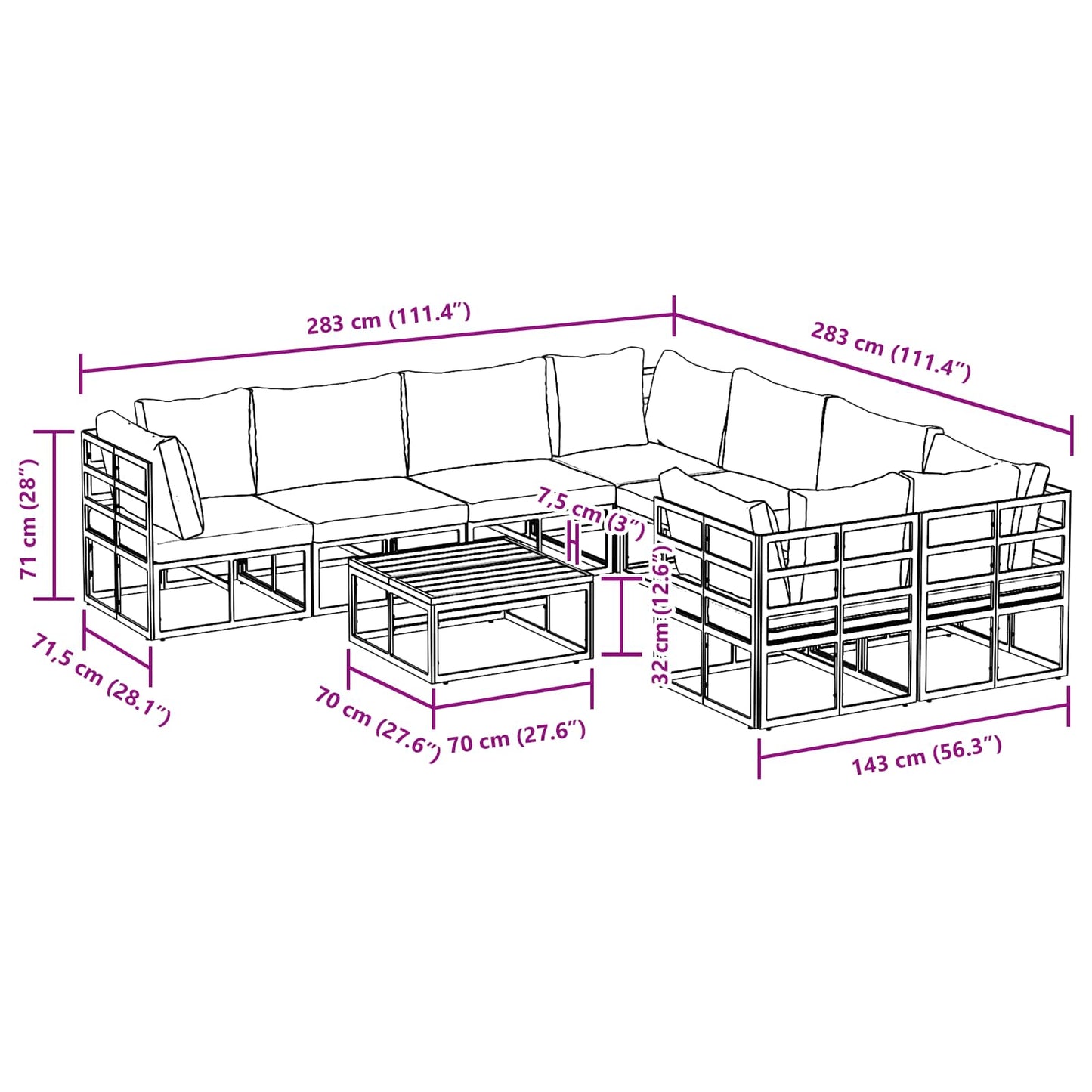 Gartensofa-set 9 stk. Schwarz Stahl