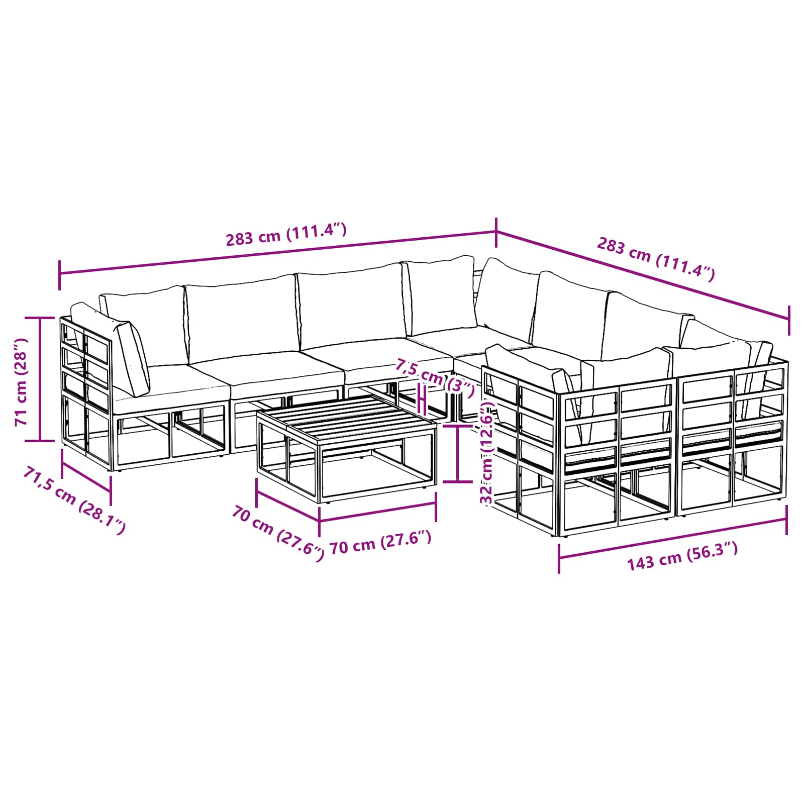 Gartensofa-set 9 stk. Schwarz Stahl