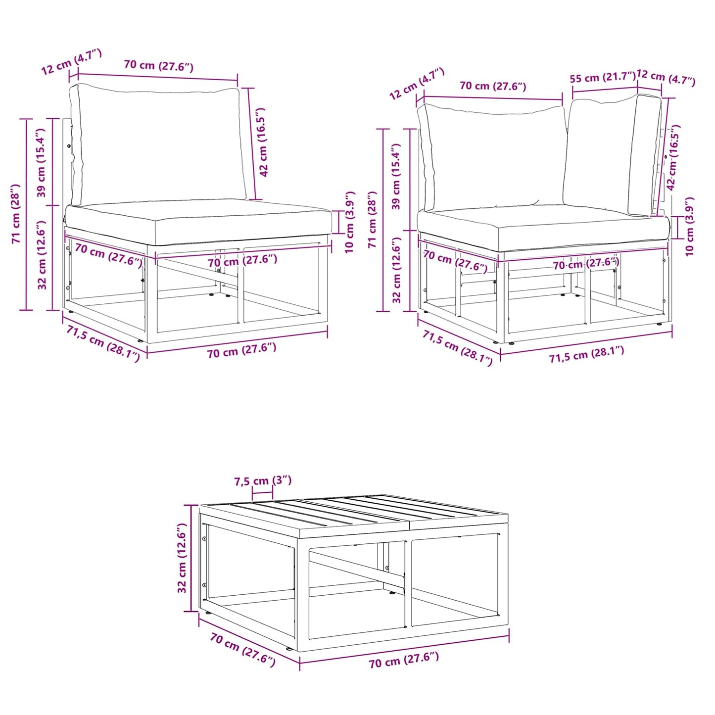 Gartensofa-set 9 stk. Schwarz Stahl