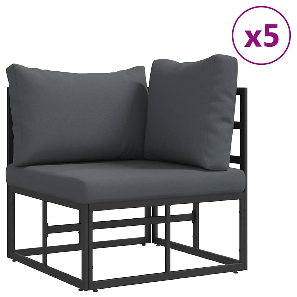 Gartensofa-set mit Kissen 7 pcs Schwarz Stahl
