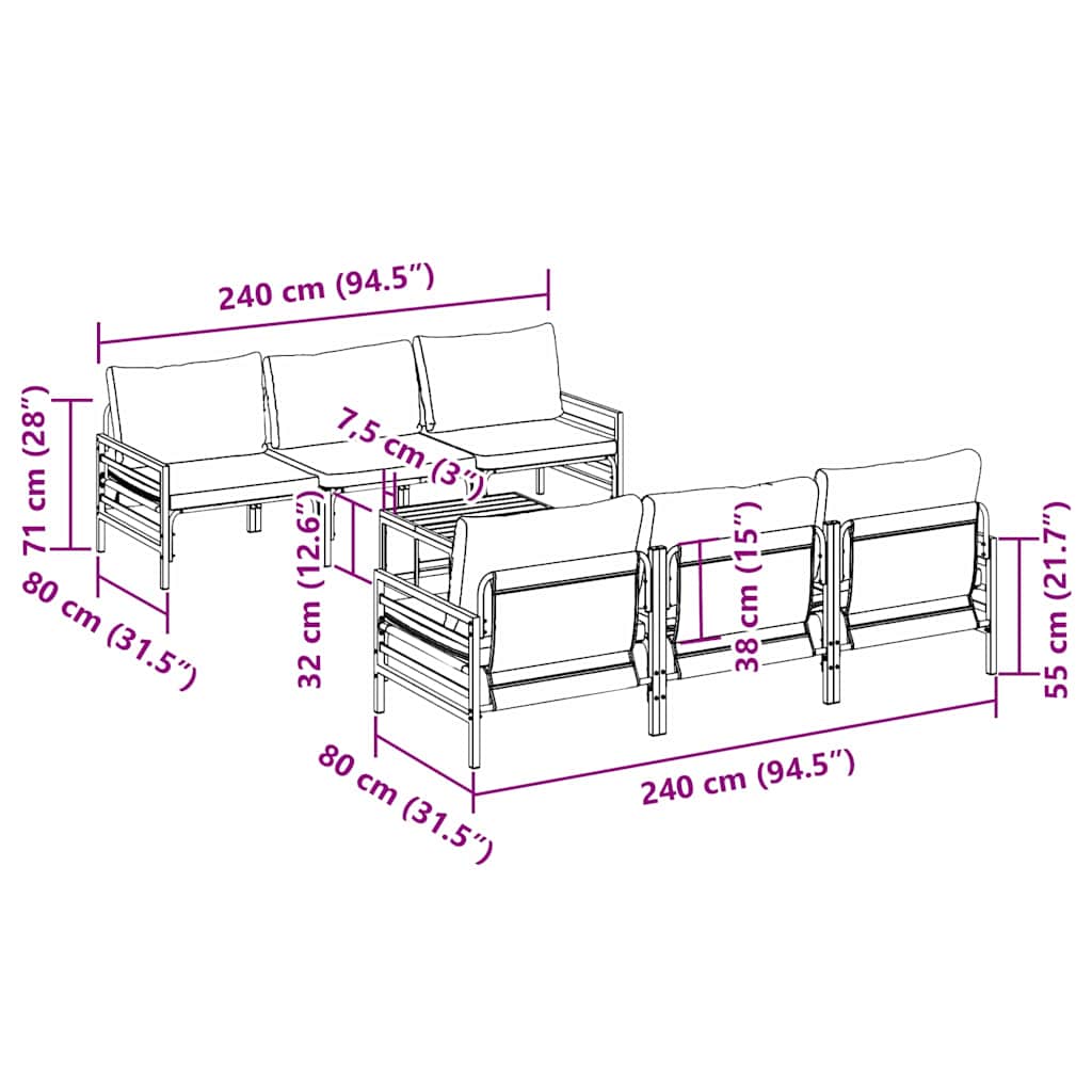 Gartensofa-set 7 stk. Schwarz Stahl