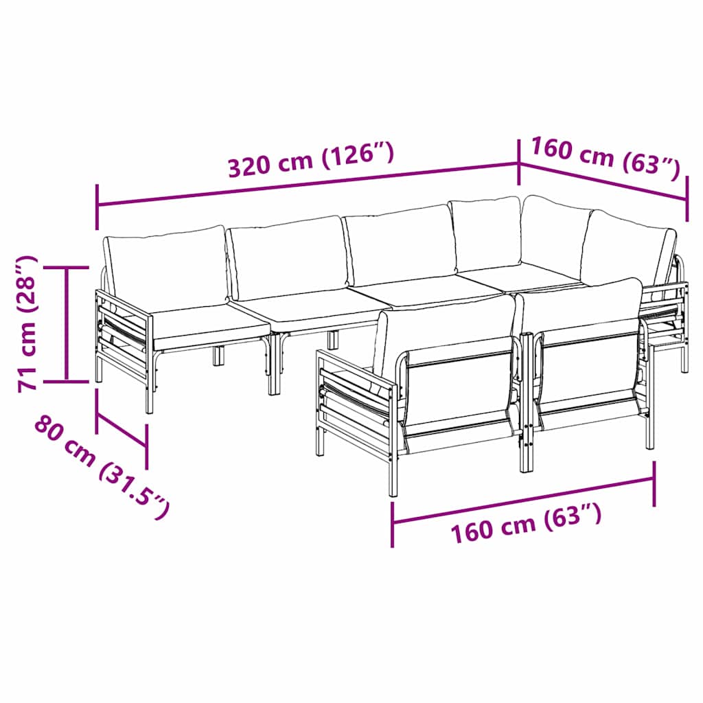 Gartensofa-set 7 stk. Schwarz Stahl