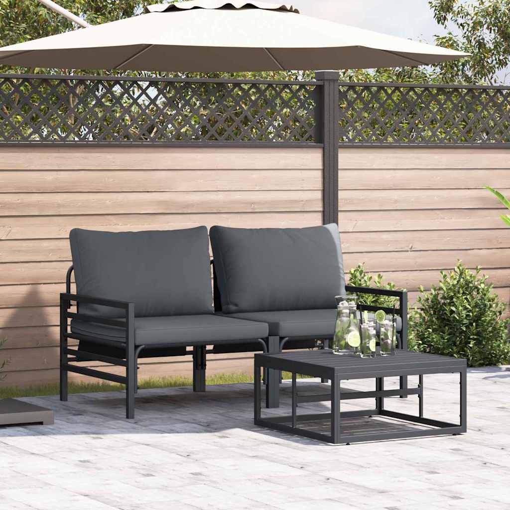 Gartensofa-set 3 stk. Schwarz Stahl