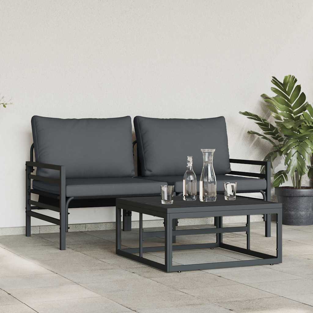 Gartensofa-set 3 stk. Schwarz Stahl