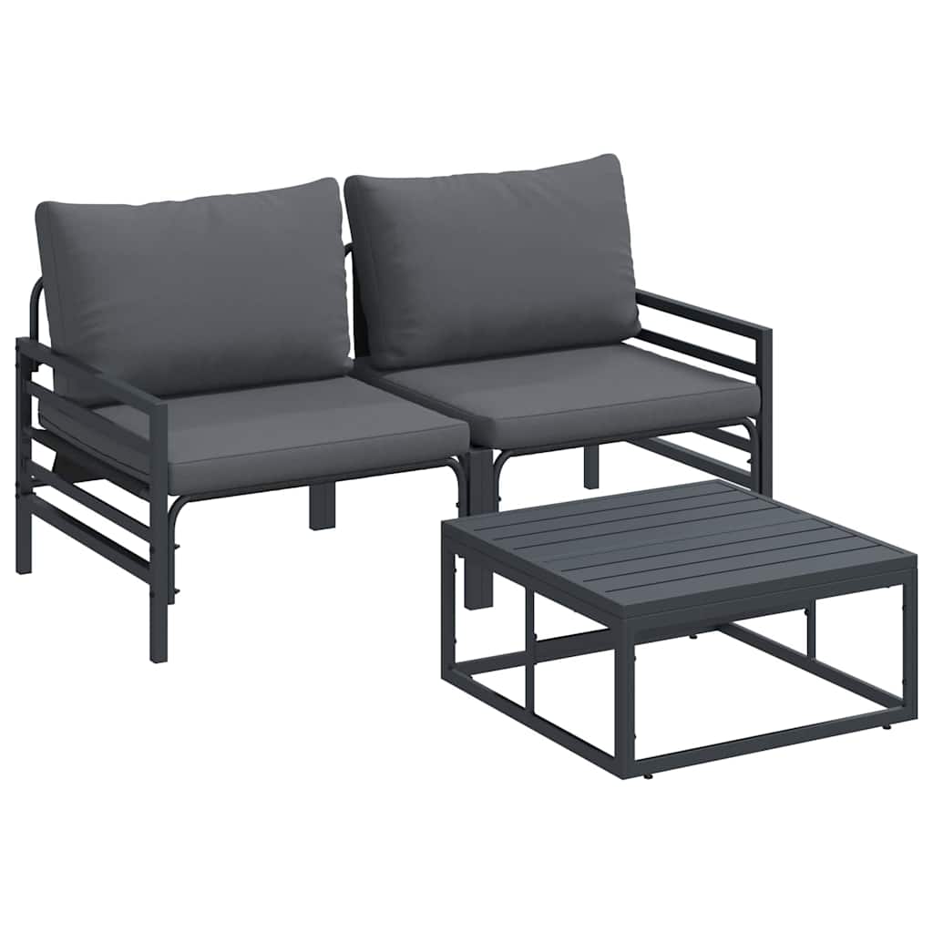 Gartensofa-set 3 stk. Schwarz Stahl