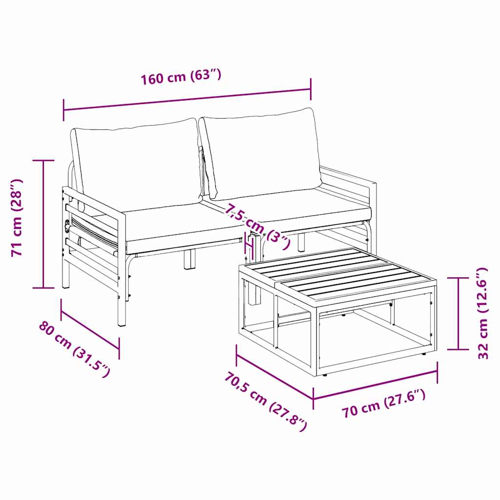 Gartensofa-set 3 stk. Schwarz Stahl