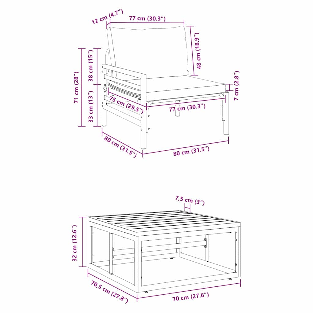 Gartensofa-set 3 stk. Schwarz Stahl