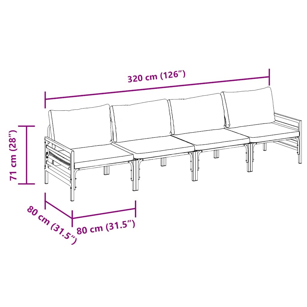 Gartensofa-set 4 stk. Schwarz Stahl