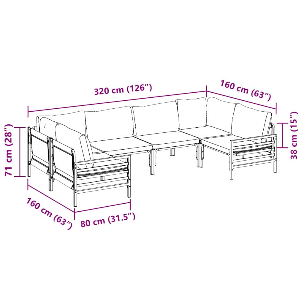 Gartensofa-set mit Kissen 6 pcs Schwarz Stahl