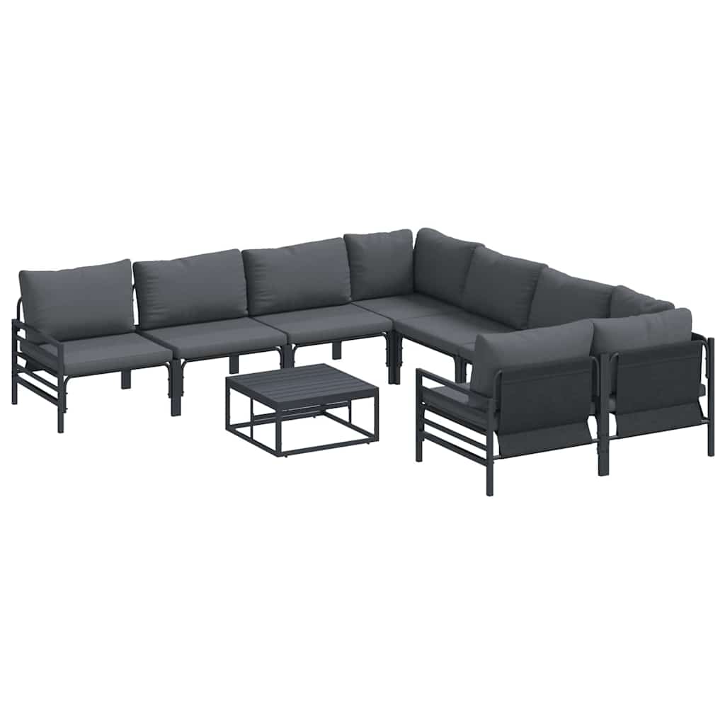 Gartensofa-set mit Kissen 9 pcs Schwarz Stahl
