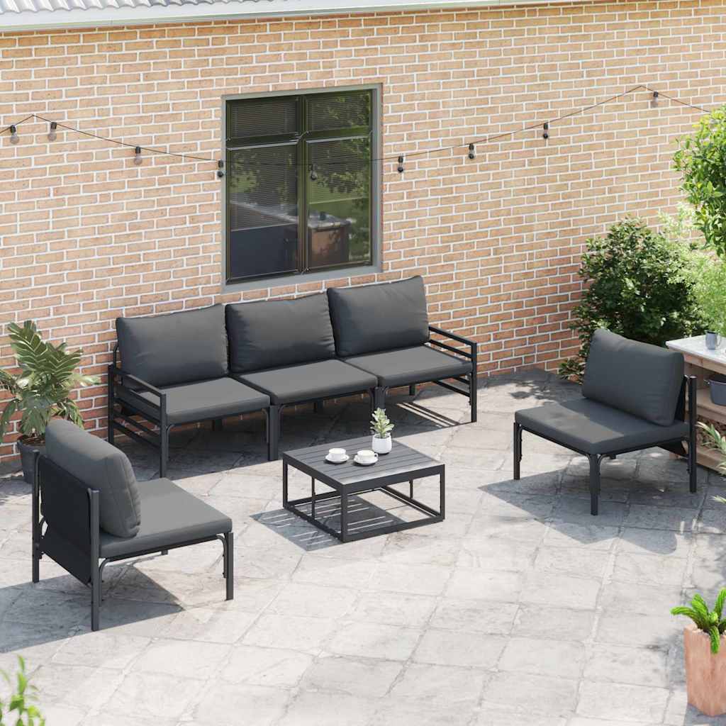Gartensofa-set mit Kissen 5 pcs Schwarz Stahl
