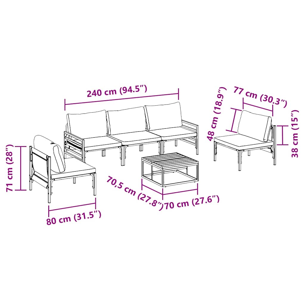 Gartensofa-set mit Kissen 6 pcs Schwarz Stahl