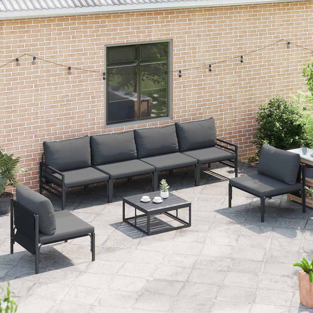 Gartensofa-set mit Kissen 6 pcs Schwarz Stahl