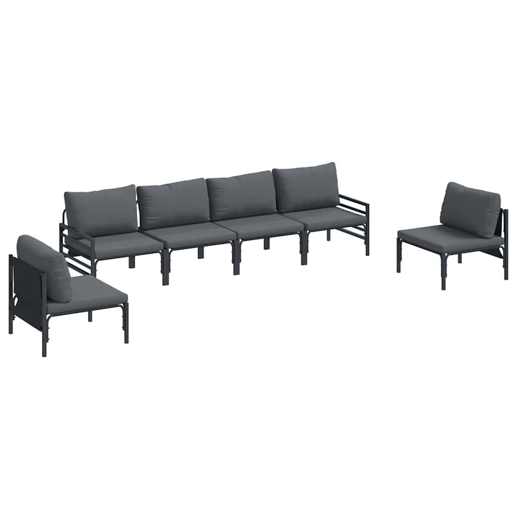 Gartensofa-set mit Kissen 6 pcs Schwarz Stahl