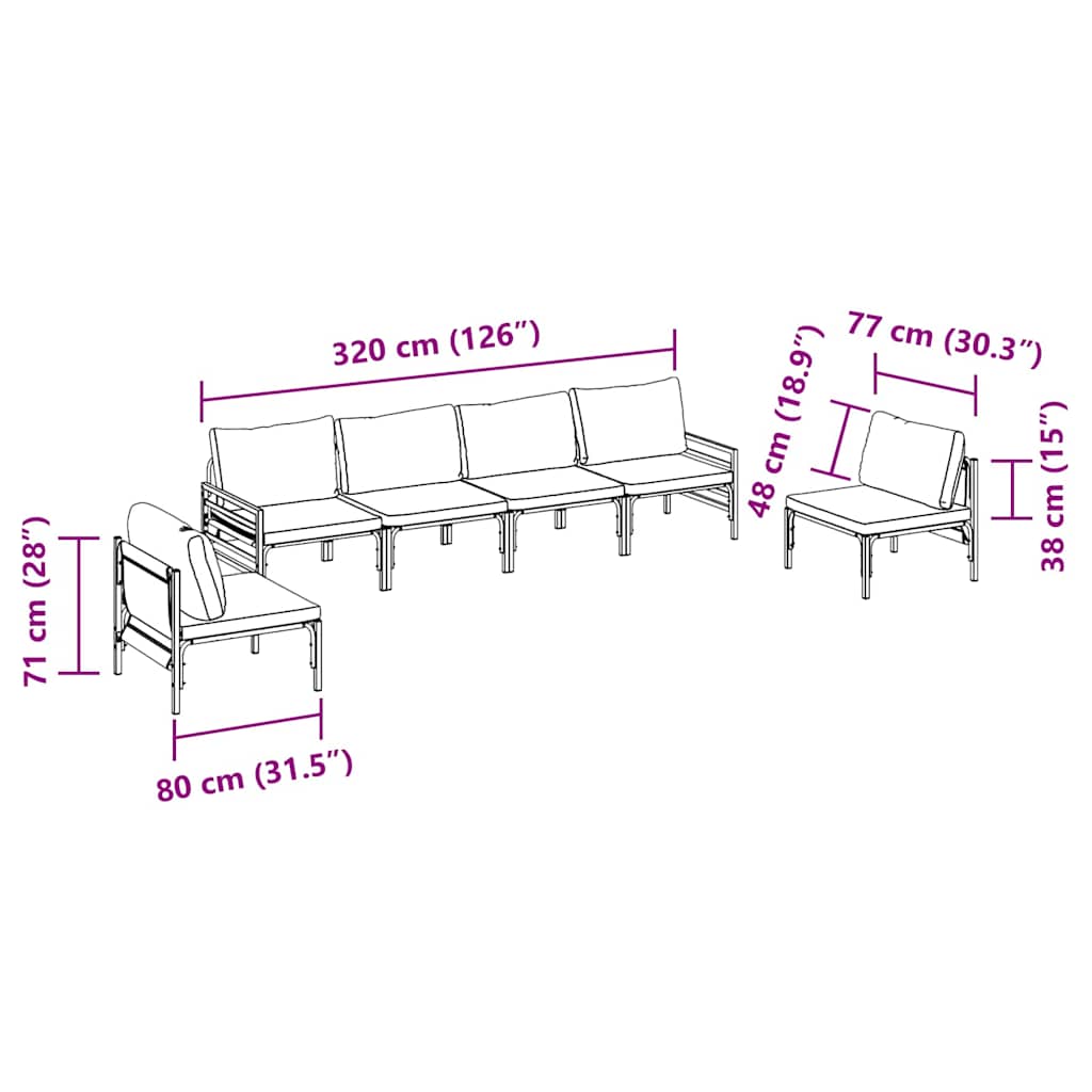 Gartensofa-set mit Kissen 6 pcs Schwarz Stahl