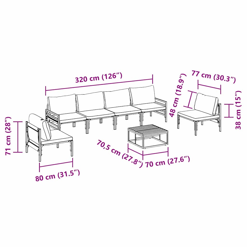 Gartensofa-set mit Kissen 7 pcs Schwarz Stahl