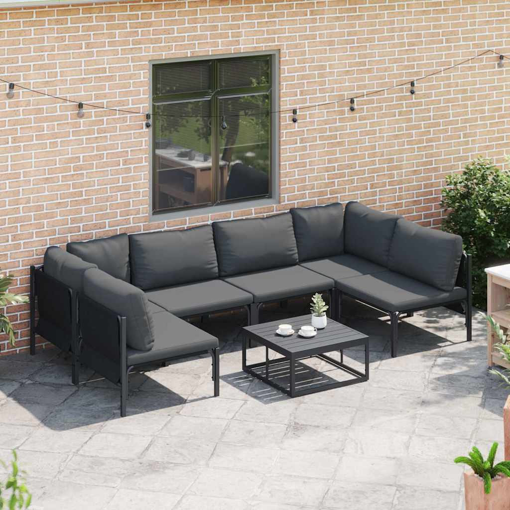 Gartensofa-set mit Kissen 6 pcs Schwarz Stahl