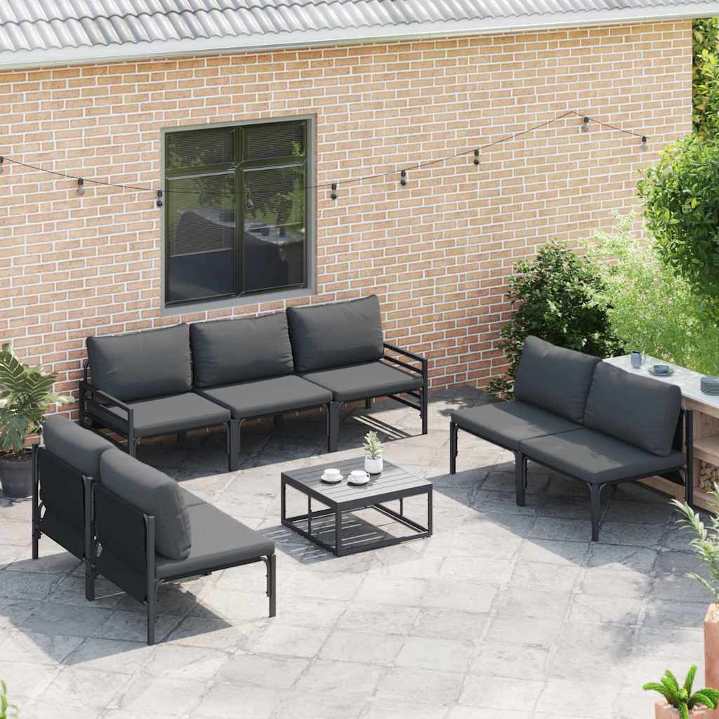Gartensofa-set mit Kissen 7 pcs Schwarz Stahl