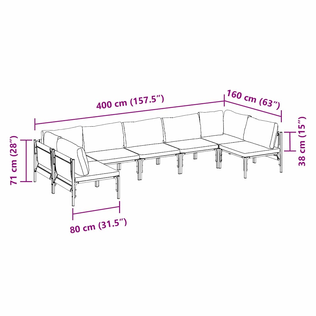 Gartensofa-set mit Kissen 7 pcs Schwarz Stahl