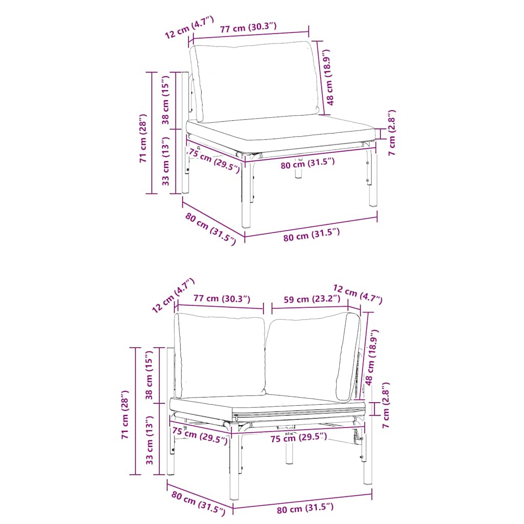 Gartensofa-set mit Kissen 7 pcs Schwarz Stahl
