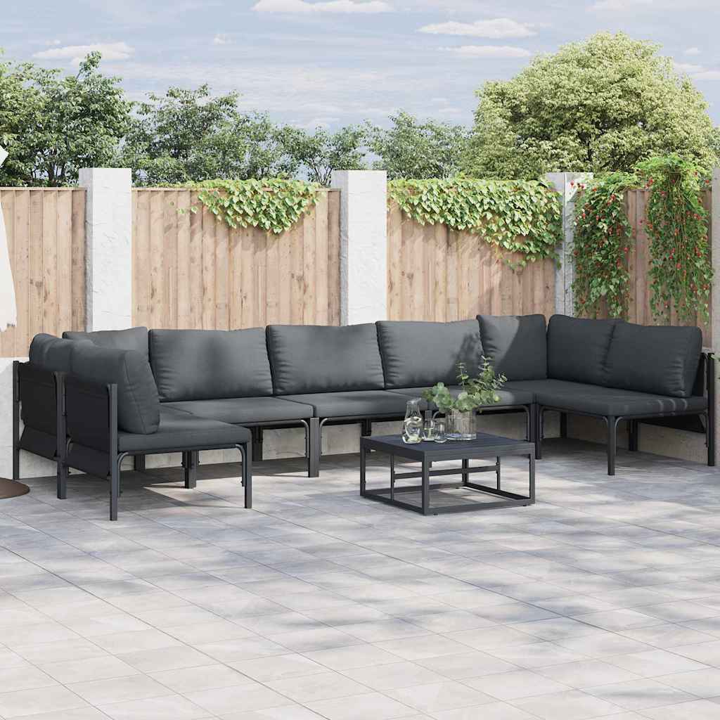Gartensofa-set mit Kissen 8 pcs Schwarz Stahl