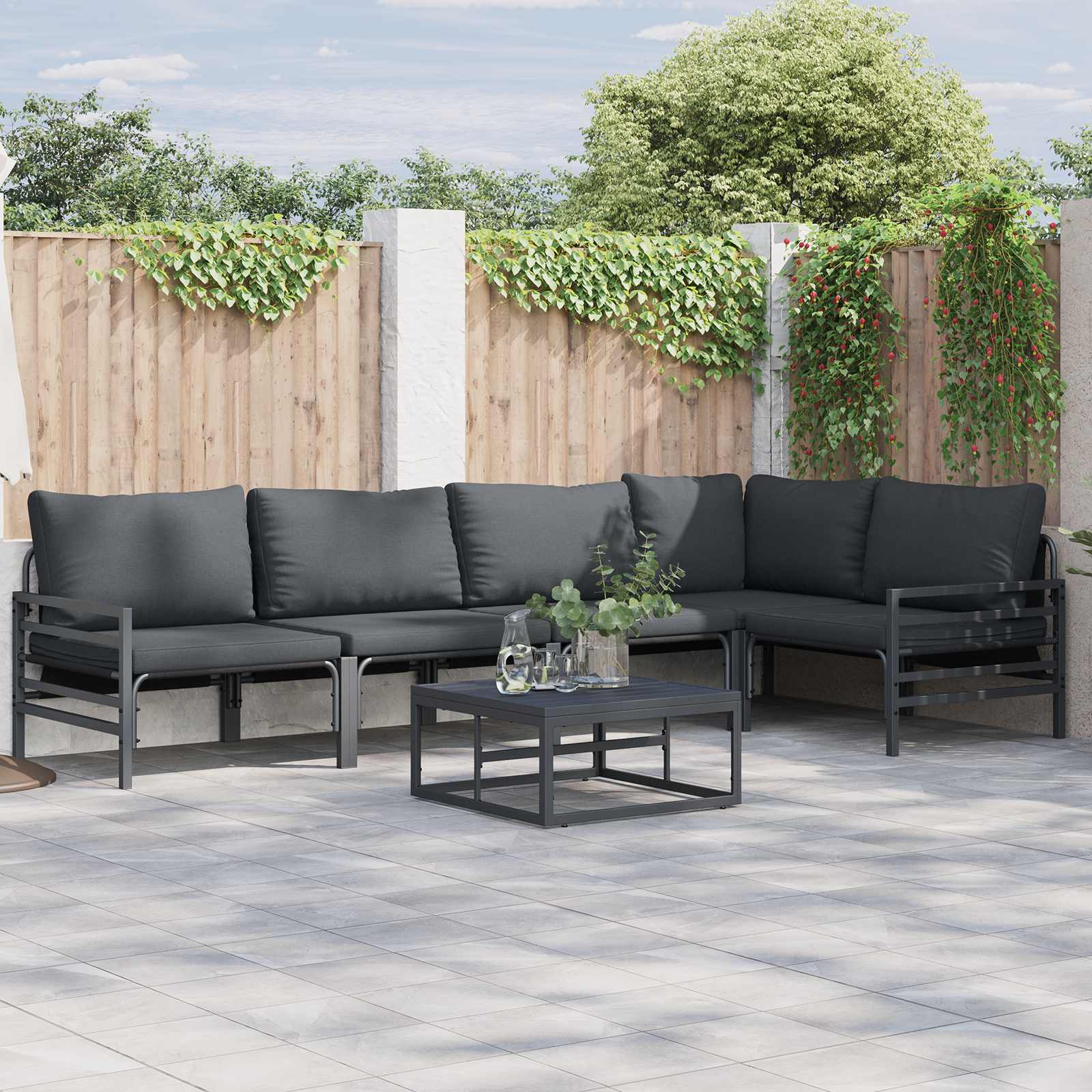 Gartensofa-set 5 stk. Schwarz Stahl