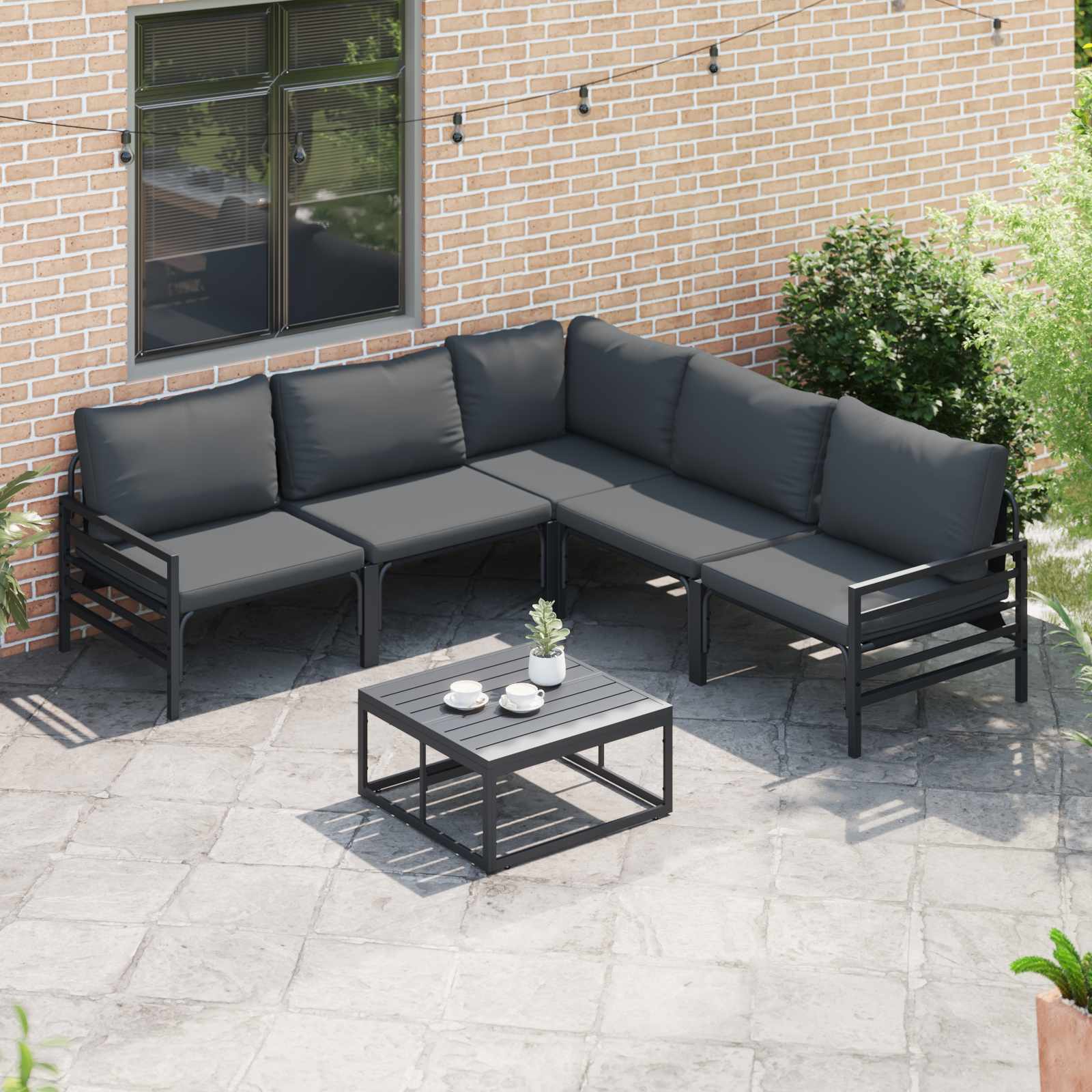 Gartensofa-set 5 stk. Schwarz Stahl