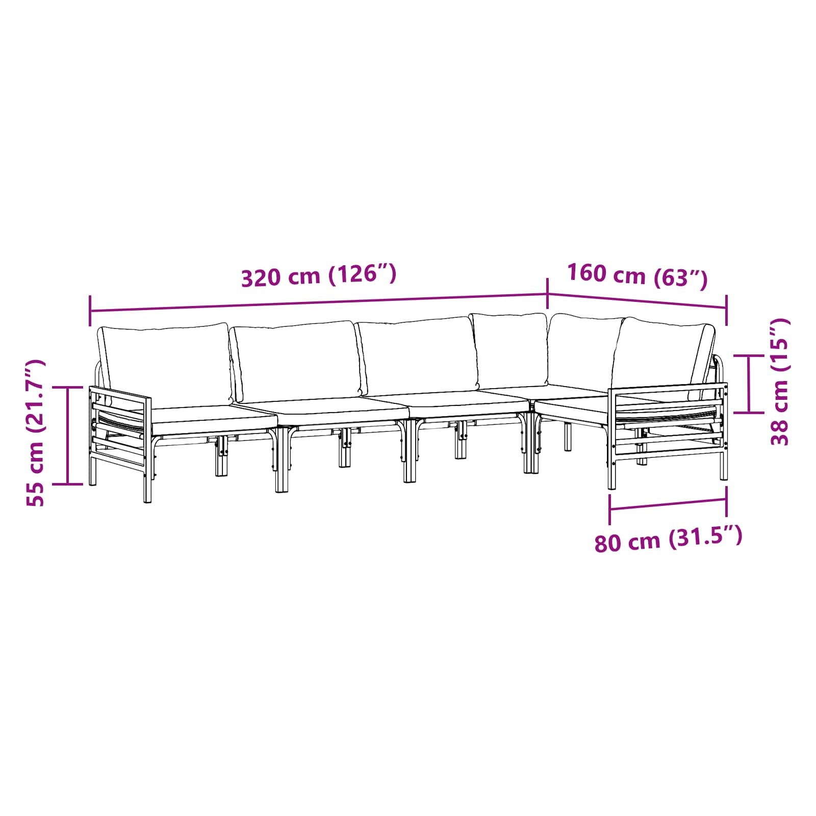 Gartensofa-set 5 stk. Schwarz Stahl