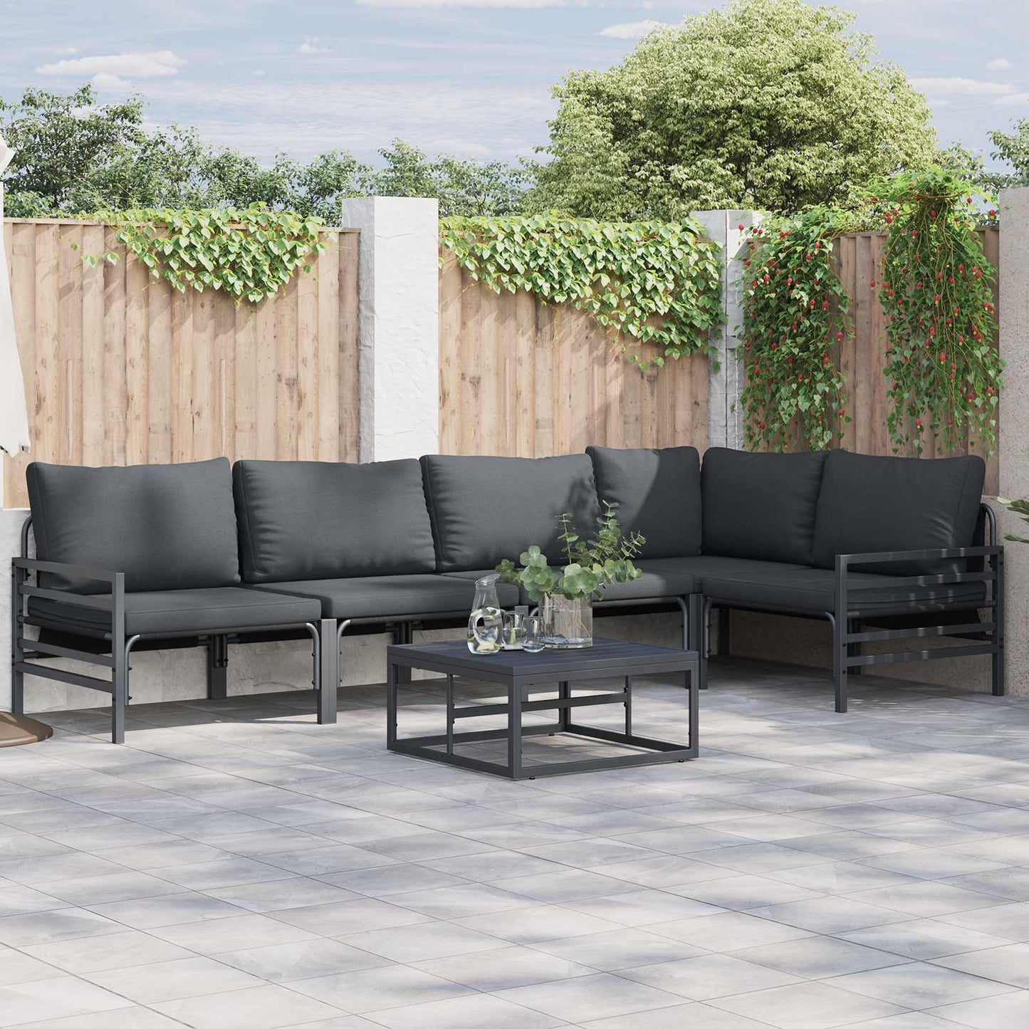 Gartensofa-set 6 stk. Schwarz Stahl