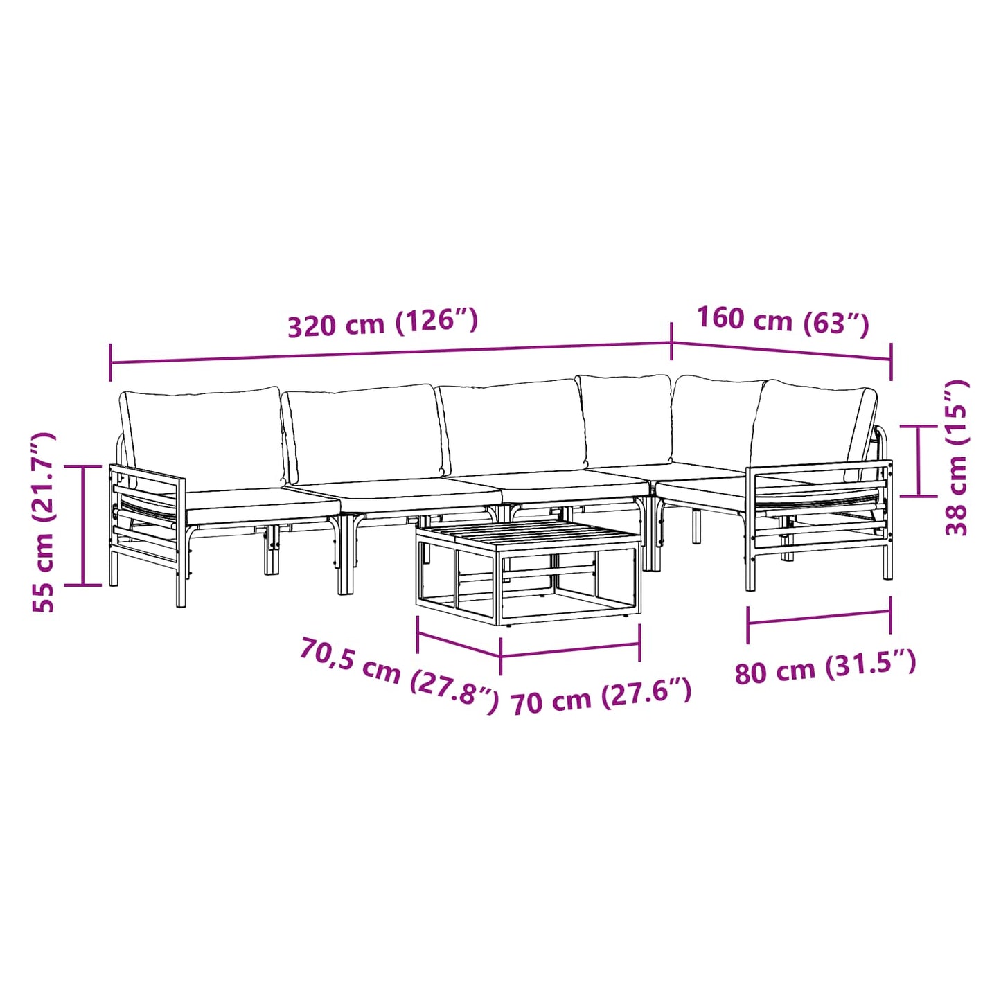 Gartensofa-set 6 stk. Schwarz Stahl