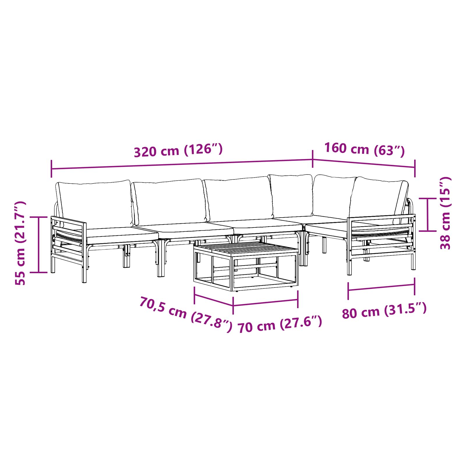 Gartensofa-set 6 stk. Schwarz Stahl