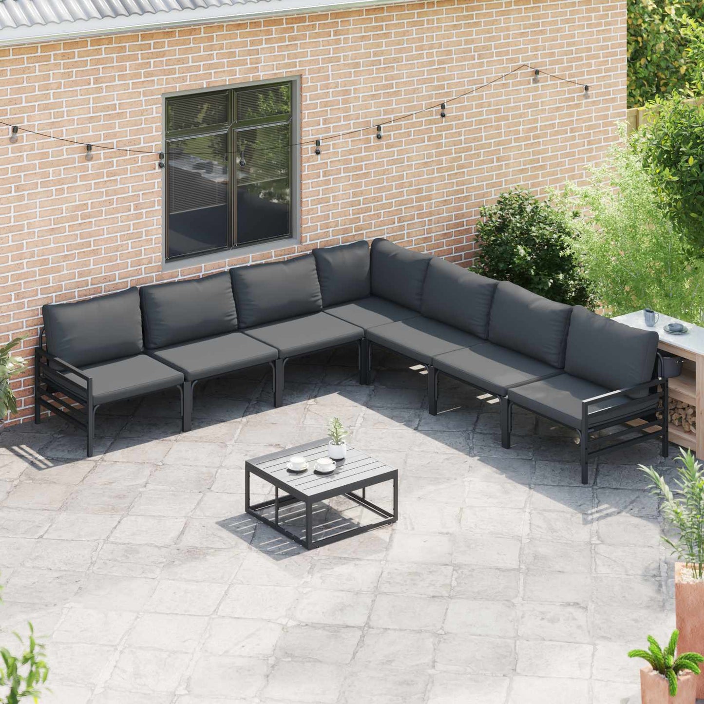 Gartensofa-set 7 stk. Schwarz Stahl
