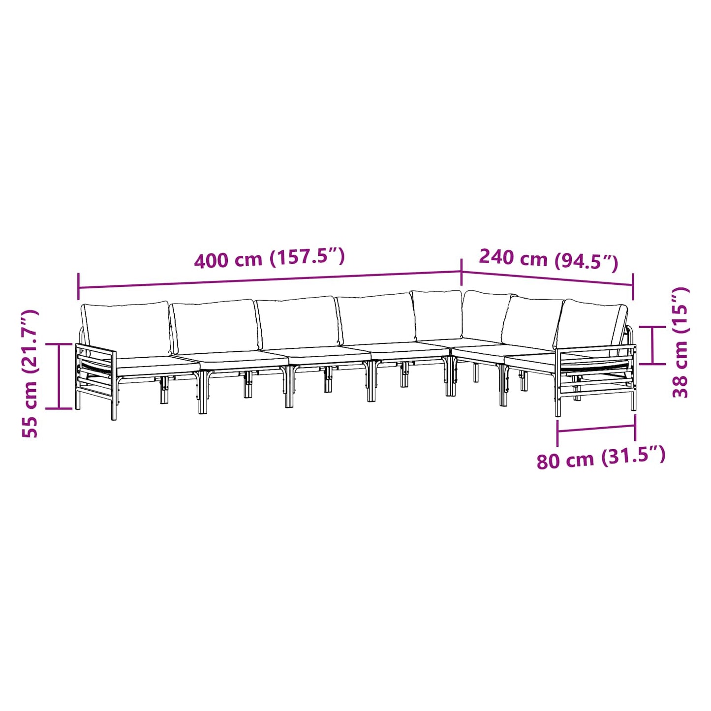 Gartensofa-set 7 stk. Schwarz Stahl