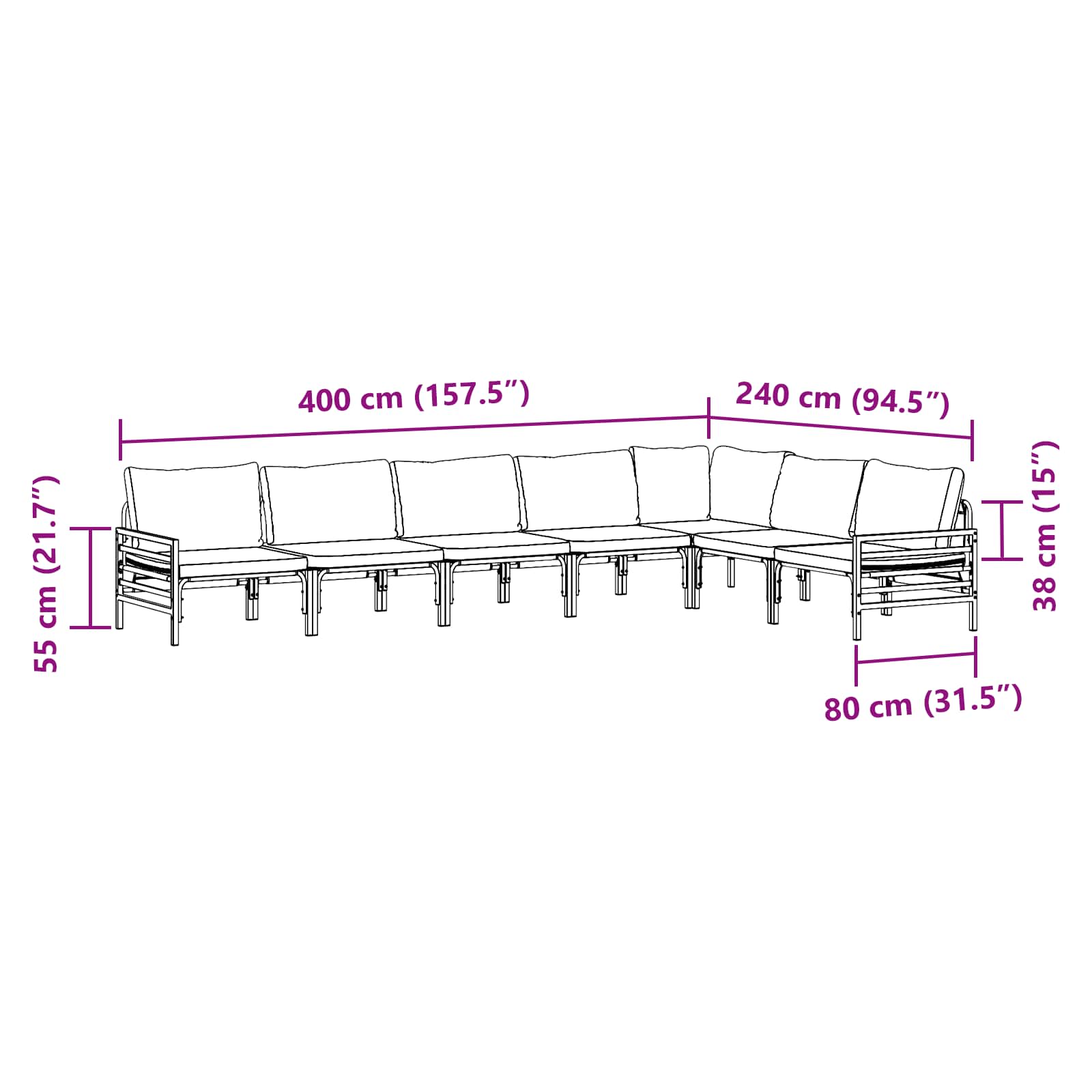 Gartensofa-set 7 stk. Schwarz Stahl