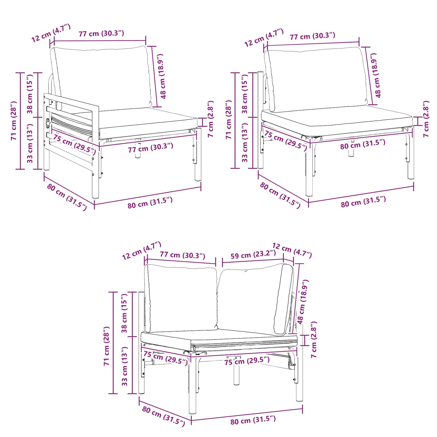 Gartensofa-set 7 stk. Schwarz Stahl